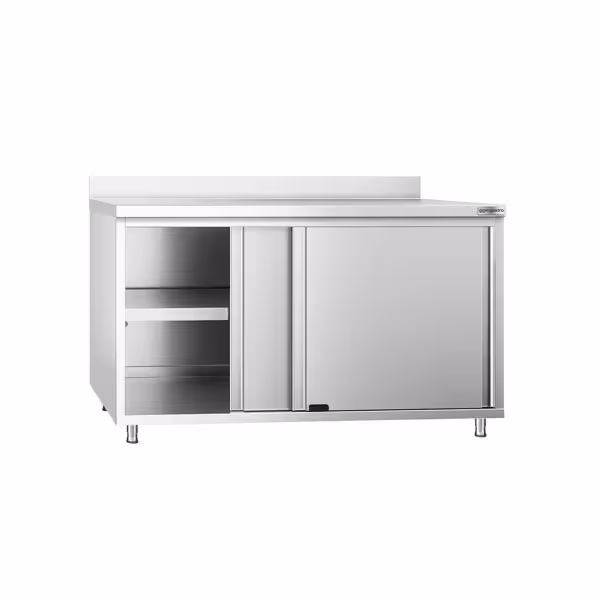 Paslanmaz Çelik Dolaplı Hazırlık Tezgahı PREMIUM -1400x800mm - Sürgü Kapılı, Sırtlı