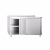 Gabinete de trabalho em aço inoxidável - 1,4 m - com porta deslizante e mesa de apoio