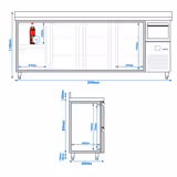Commercial Back Bar Bottle Cooler PREMIUM - 2690x600mm - 775L - with 3 Hinged Glass Doors, 2 Drawers, upstand & knock box for coffee - Stainless Steel
