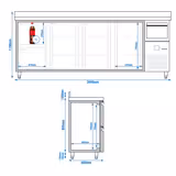 Table réfrigérée de bar & boissons PREMIUM - 2690 x 600 mm - avec 3 portes et 2 tiroirs - avec dosseret - avec tiroir à marc de café