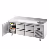 Table réfrigérée Premium PLUS - 1960 x 700 mm - avec 1 bac, 1 porte, 4 tiroirs - dosseret