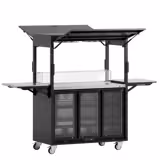 Commercial Mobile Cocktail Station – Includes Bar Fridge, Work Surface, Glass Shelf & LED Lighting – Fold-Out Design