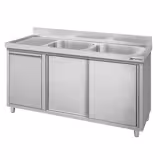 Commercial Sink Cabinet – 1400 × 600 mm – with Waste Bin & Twin Right-Hand Bowls