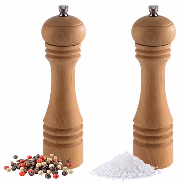 (12 buc) Set râșnițe sare și piper ETERNAL - Lemn - Înălțime: 230 mm - Bej