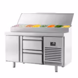 Table réfrigérée de préparation - 1468 x 600 mm - avec 1 porte et 2 tiroirs - avec superstructure en inox 8 x GN 1/4