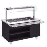 Heated Buffet Trolley DANZIG - 1600mm - for 4x GN 1/1 - with Tray Slide - Black - Mobile - with Gantry - with Sneeze Screen