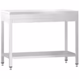 Paslanmaz Çelik Çalışma Tezgahı PREMIUM - 800x600mm - Taban Raflı - Polietilen Kesme Tablası Dahil - Beyaz