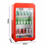 Minibar - 495mm - 113L - avec 1 porte en verre - Rouge - double vitrage, porte réversible