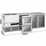 منضدة البار PREMIUM - 2500x700mm - 2 أبواب زجاجية & 2 أدراج زجاجية