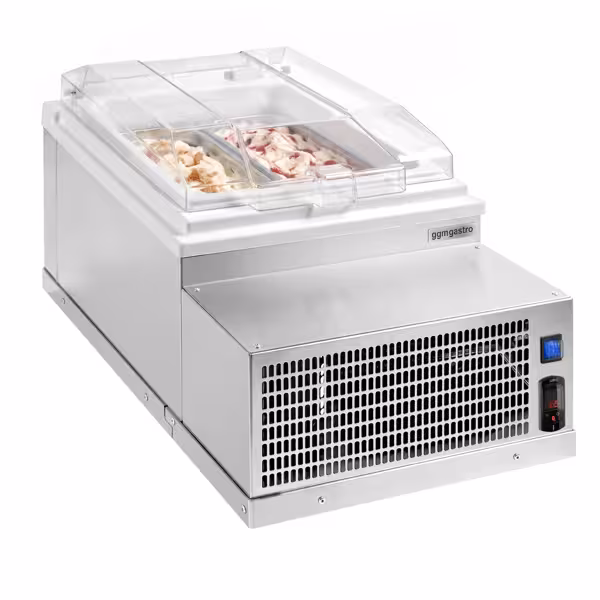 Vitrine à glaces à poser - 495mm - Froid statique - Couvercle vitré basculant - pour 2 bacs de 5 L - Côté client