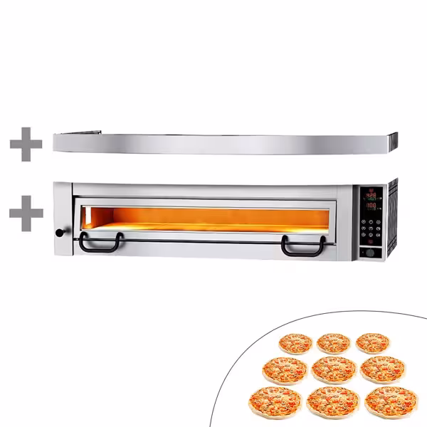 Elektrische pizzaoven (chamotte bakvloer) - 1462x1360x491mm - 1 kamer - 1x9 pizza’s Ø34cm - tot 450°C - Touch - incl. afzuigkap
