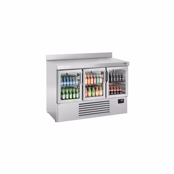 Mostrador refrigerado PREMIUM PLUS - 1460x700mm - puertas de cristal - GN 1/1 - refrigeración estática - con resguardo posterior