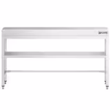 Mesa de trabajo de acero inox.  PREMIUM 2,0 m - con estante intermedio y travesaños bajos