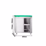Table armoire en acier inoxydable PREMIUM - 800x700mm - avec portes battantes - incl. plateau de découpe Vert PEHD (HACCP)