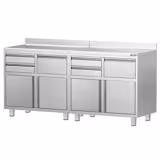 Työkaappi - kahvikoneelle - 2000x600 mm - 4 laatikkoa, 2 ovea, 2 kahvipurulaatikkoa - roiskesuojalla