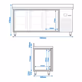 Chladicí stůl PREMIUM - 1865x600x970 mm - 385 l - s 3 dveřmi - bez zadního lemu