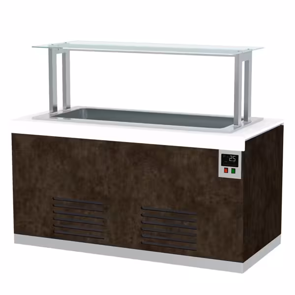 Banco buffet professionale refrigerato PRAGA - 1400mm - con vasca refrigerata - su ruote - per 3x GN 1/1 - Acciaio inox - Self Service
