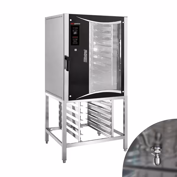 Bakkerij elektrische combisteamer - Digitaal - 10x EN 800x400 - incl. onderstel met bakplaathouder & wassysteem