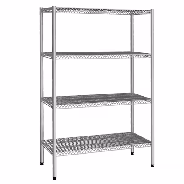 RVS stelling - 1230x400mm - Diepte: 400mm - met 4 legborden - Draagvermogen per schap: 60kg
