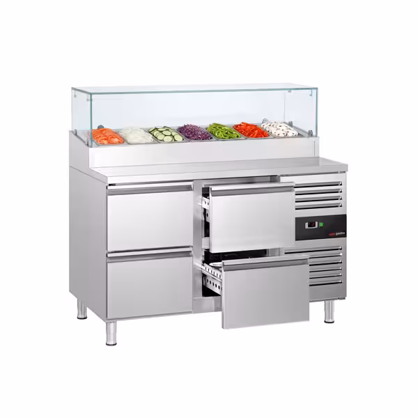 Saladette PREMIUM - 1360x700mm - 4 lades - voor 7x GN 1/3 - met glasopzet