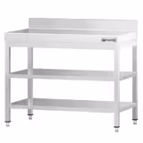 Table de travail en inox PREMIUM - 800x600 mm - avec tablette inférieure, dosseret et tablette intermédiaire