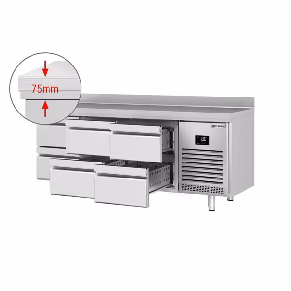 Koelwerkbank PREMIUM PLUS - 1960x600mm - met 6 lades - opstand