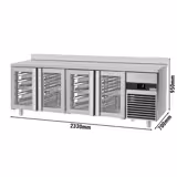 Koelwerkbank PREMIUM - 2330x700mm - 4 glazen deuren - met spatrand - automatische ontdooiing - digitale thermostaat