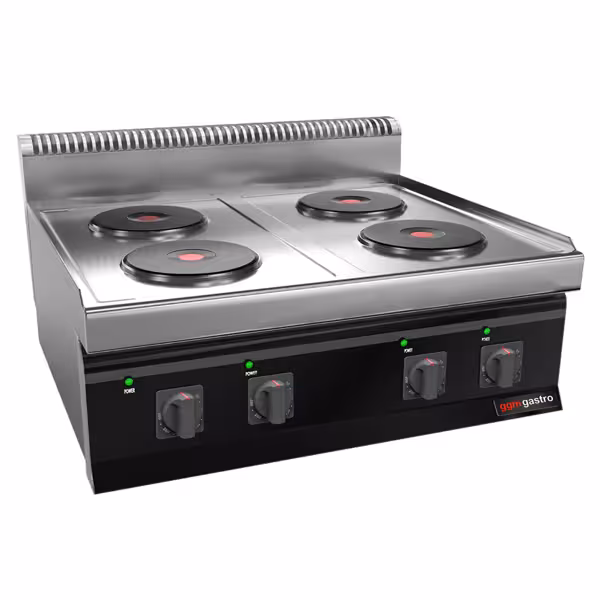 Commercial Electric Hob, 4 Solid Hotplates ECO - 700 mm deep - 9.2 kW - 3 heat levels