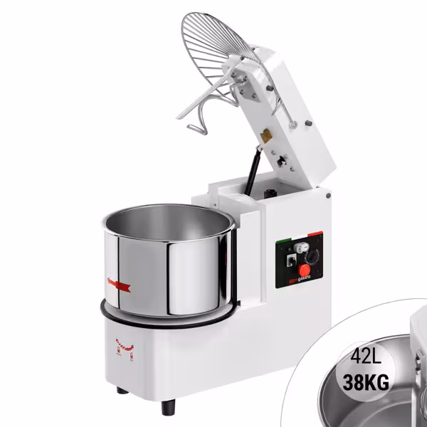 Deegkneedmachine / Spiraalkneder - 42L / 38kg deeg - kantelbare kop & uitneembare kom - met timer - 400V - voor pizzadeeg