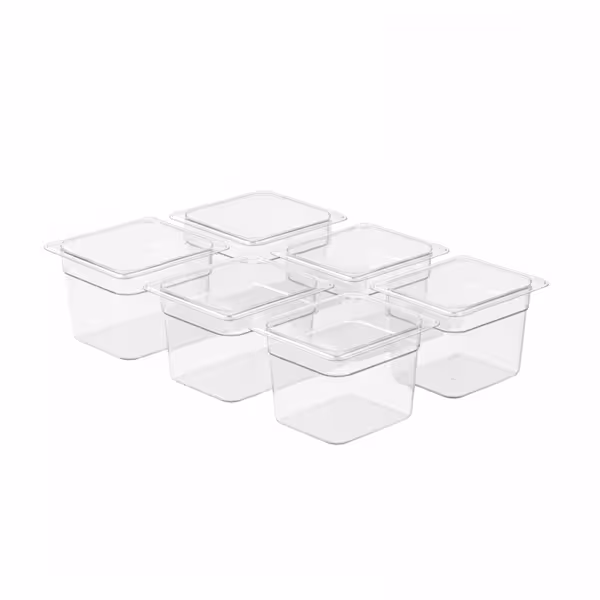 (6 pcs) Polycarbonate Container GN 1/6 - Clear - 2.2L - Depth: 150mm