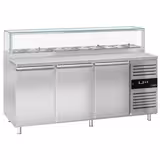 Commercial Saladette Counter PREMIUM - 2020mm - 580L - 3 doors - with glass canopy for 10 x GN 1/3 & 1 shelf