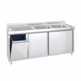 Commercial Sink Cabinet PREMIUM - 1800x700mm - with waste bin & 2 bowls right-hand