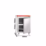 Armario de trabajo de acero inoxidable PREMIUM - 0,6 m - con puerta batiente - con tabla de cortar en rojo