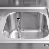 Fregadero industrial con mueble de acero inoxidable - 1200x600mm - con 1 seno derecho - puertas batientes - con escurridor izquierda - con estante inferior - con peto trasero - 3 cajones