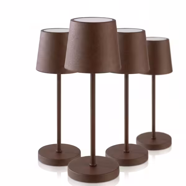 (4 uds) Lámpara de mesa LED - recargable - inalámbrica - MERLE MINI - regulable en 3 niveles - IP54 - autonomía 53h - Ø 90mm - Óxido