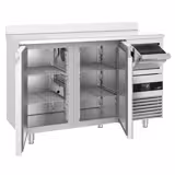Arrière-bar réfrigéré professionnel PREMIUM - 1580 x 600 mm - avec 2 portes - avec dosseret - avec tiroir à marc de café