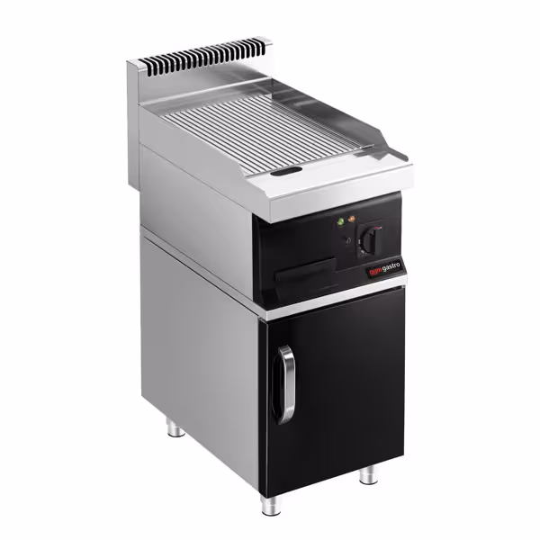Fry Top Elettrico Professionale - 8 kW - Rigato - Superficie di cottura: 395x535mm - incl. base armadiata con 1 porte