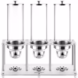 Dispenser per cereali - triplo - dosatore a manopola - 3 contenitori in policarbonato - 3x 3,7 litri - supporto in acciaio inox