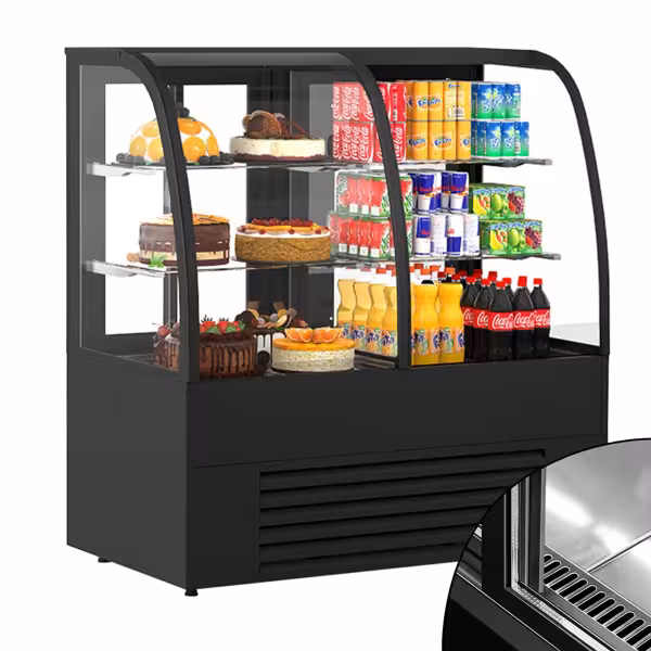 Soğuk Pasta Teşhir Dolabı Self Servis - 1400mm - Çift Cam - raflı 2 cam raf