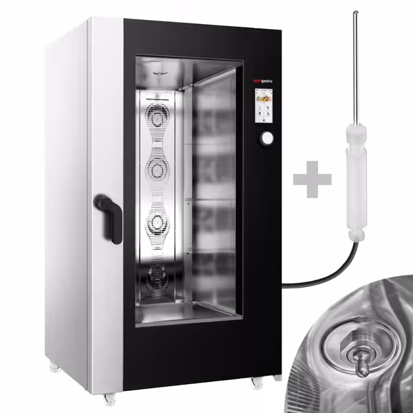 Electric Commercial Combi Oven - Touchscreen Controls - 20x GN 1/1 - incl. Automatic washing system, Core temperature probe & Trolley