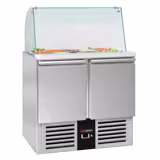 Saladette réfrigérée PREMIUM - 900mm - 240L - 2 portes - avec vitrine de comptoir pour 2x GN 1/1 & 3x GN 1/6