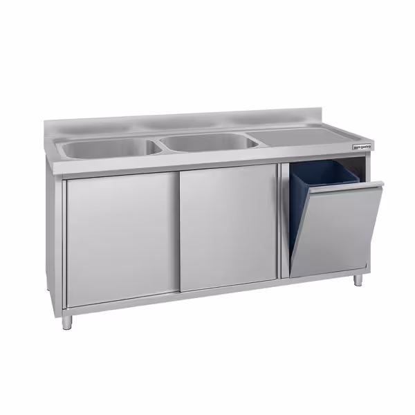Commercial Sink Cabinet ECO - 1600x700mm - with waste bin & 2 bowls left-hand