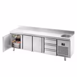 Table réfrigérée Premium PLUS - 2452 x 700 mm - avec 1 bac, 3 portes, 3 tiroirs - dosseret