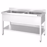 Stainless Steel Commercial Sink Unit PREMIUM - 1600x600mm - with Undershelf & Double Bowl - with Upstand