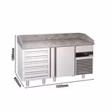 Balcão de pizza refrigerado PREMIUM - 1550x800mm - com tampo em granito - com 3 portas e 3 gavetas 600x400mm