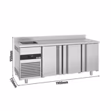 Commercial Counter Fridge PREMIUM - 1900x700mm - with 3 doors - with sink left - with upstand - capacity 420 litres