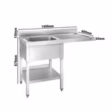 Spülmaschinen-Spültisch - 1400x600mm - mit 1 Becken links
