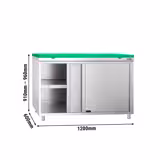 Edelstahl Arbeitsschrank PREMIUM - 1200x600mm - mit Schiebetür - inkl. Schneideplatte Grün