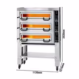 Elektrisk pizzaugn (el-däck/box) - med chamottesten - 1130x1010 mm - 4+4+4 x Ø 34 cm - 3‑däck - upp till 450 °C - Digital - inkl. huv & underrede