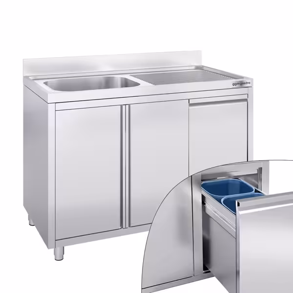 Sink unit with waste bin - 1200x700mm - 1 basin left 